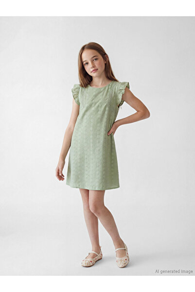 LC Waikiki Rochie pentru fete Özmarka, nou sezon guler rotund cu volane, brodat