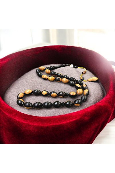 İnan Tesbih Natural Color Ebony Wood Barley Cut Master Signed Model Prayer Beads