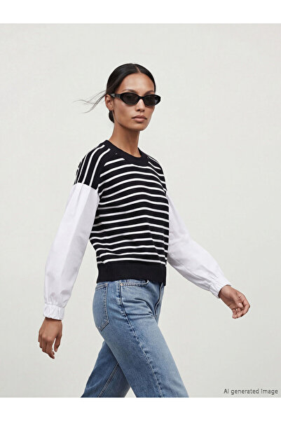 LC Waikiki Peak New Season Crew Neck Striped Women's Knitwear Sweater