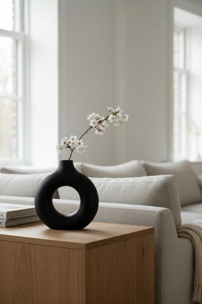 Bereketli Store Κεραμικό βάζο με μαύρο δαχτυλίδι |   Μοντέρνο Διακοσμητικό Βά...