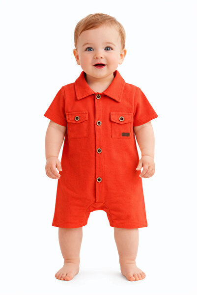 Chicsy Baby Baby Boy Buttoned Collared Jumpsuit 100% Cotton Baby Jumpsuit