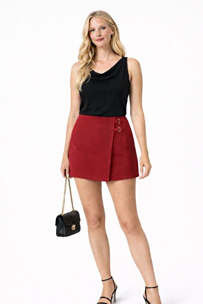 SBL COLLECTİON Women's Buckle Detail Mini Woven Skirt