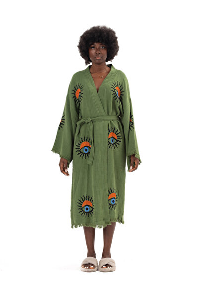 Denizli Kimono 100% Cotton Muslin Kimono, Sun Eye Printed Kaftan, Kimono, Dressing Gown, Beach Wear
