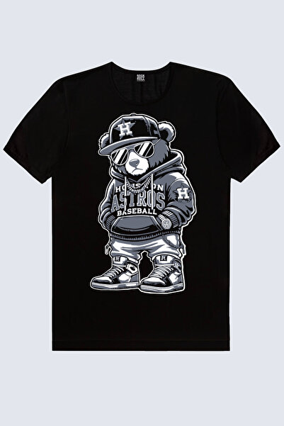 ROCKANDROLL Tricou negru cu mânecă scurtă Hiphop Teddy pentru bărbați