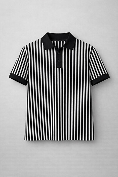OUTFİT MAN Βαμβακερό ριγέ μπλουζάκι πόλο μαύρο