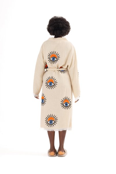 Denizli Kimono 100% Cotton Muslin Kimono, Sun Eye Printed Kaftan, Kimono, Dressing Gown, Beach Wear