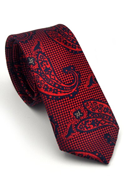 Gaffy Red Navy Blue Shawl Patterned Woven Fabric Handkerchiefs Slim Fit Ties ...