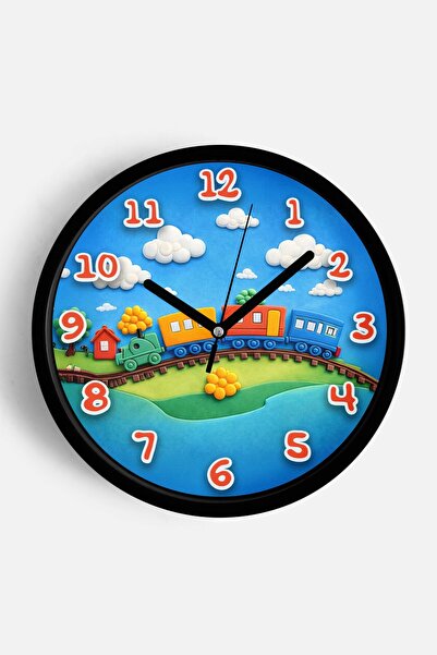 JHAAR Ceas de perete pentru camera copiilor cu tematică tren colorat - 35 cm ...