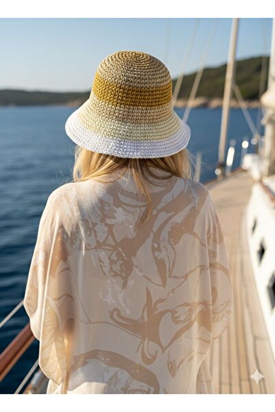 Trend Şapka 19040 Εκρού Χειροποίητο Πλεκτό Ψάθινο Καπέλο