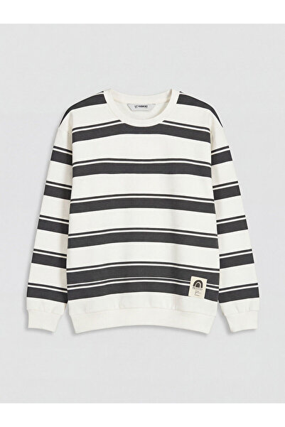 LC Waikiki Nevavm Oval Collar Striped Boys' Sweatshirt with a Difference