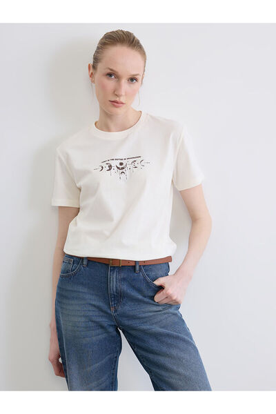 LC Waikiki Γυναικείο μπλουζάκι Özmarka New Season με στάμπα και λαιμόκοψη ποδ...