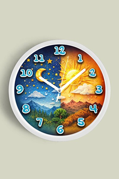 JHAAR Ceas de perete pentru camera copiilor cu tematică zi și noapte - 30 cm ...