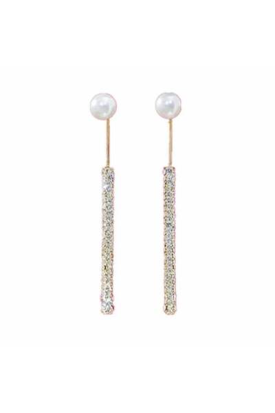 CRM Cercei lungi eleganți cu perle/cristale, alb/auriu