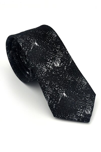 Gaffy Bela Sa deznom Crna tkana tkanina Maramica Slim fit Kravata // SDK-2613-1