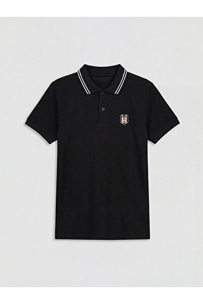 LC Waikiki LCW Kids Siyah Polo Yaka Beşiktaş Baskılı Erkek Çocuk Tişört