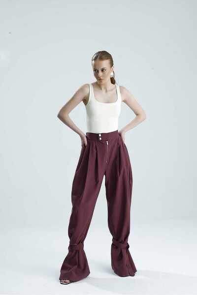 GACA COLLECTION Mara Paça Belt Detail Plum Pants