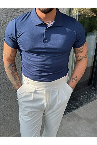 OUTFİT MAN Βασικό μπλουζάκι πόλο γιακά σε μπλε ναυτικό