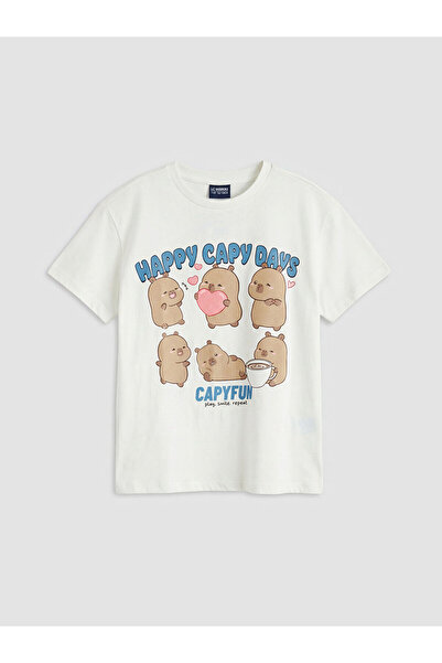 LC Waikiki Tricou pentru copii Ecru Bis guler rotund pyfun Bas cu imprimeu z ...