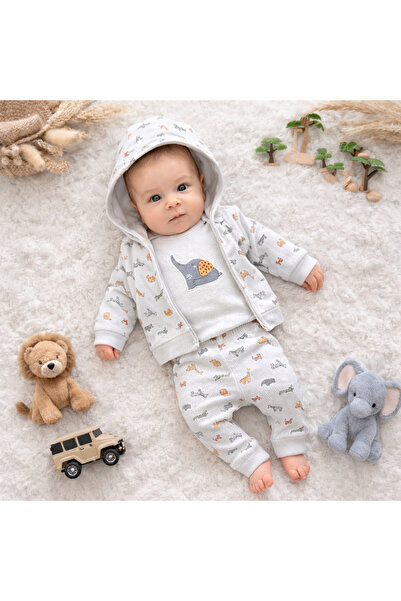 Happy Baby Butik Nayinom %100 قطن طقم سفاري منقوش مكون من 3 قطع للأولاد الصغار
