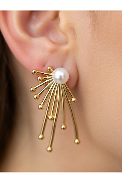 Takıtolia Vintera gold-tone stainless steel earrings with pearl and stone acc...