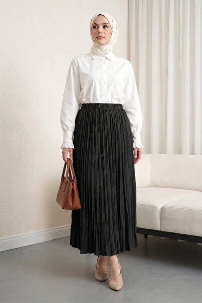 MODAQU Elastic Waist Kraş Textured Long Hijab Skirt – Black