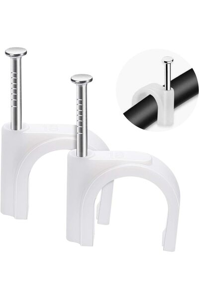 EXL 40Pcs Round Cable Clips, White Steel Nails Cable Clips, with Portable PP ...