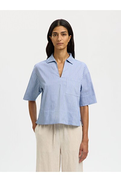 SELECTED Oberteil mit V-Ausschnitt Baumwollmix