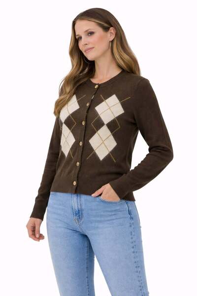 ModaPlaza Women's Diamond Pattern Cardigan 7011