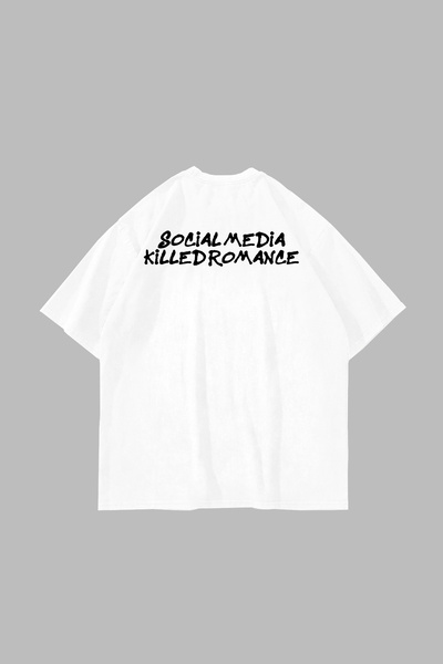 Bak Moda Killed Romance cu imprimeu supradimensionat Tricou alb unisex
