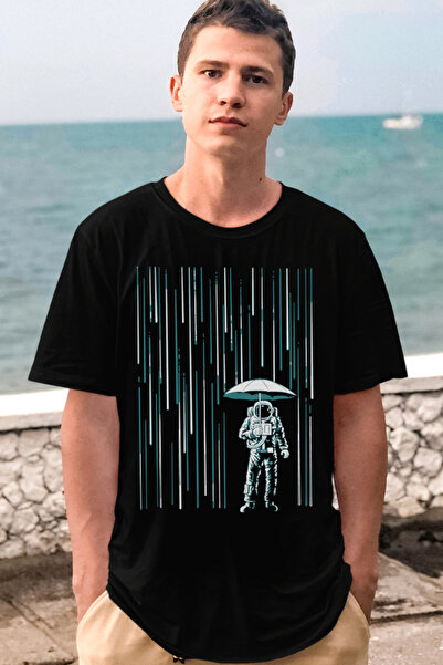 ROCKANDROLL Tricou negru cu mânecă scurtă Space Rain pentru bărbați