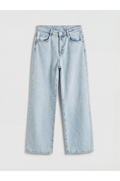 LC Waikiki Pantaloni din denim pentru fete LCW Kids cu picior larg și broderi...