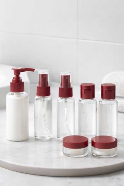 Onetick 7 Parça Seyahat Kiti Şişe Seti - Valiz İçi Kozmetik Dolum Kiti ve Düz...