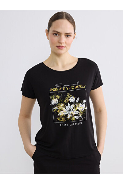 LC Waikiki Γυναικείο μπλουζάκι Özmarka New Season με στάμπα και λαιμόκοψη ποδ...