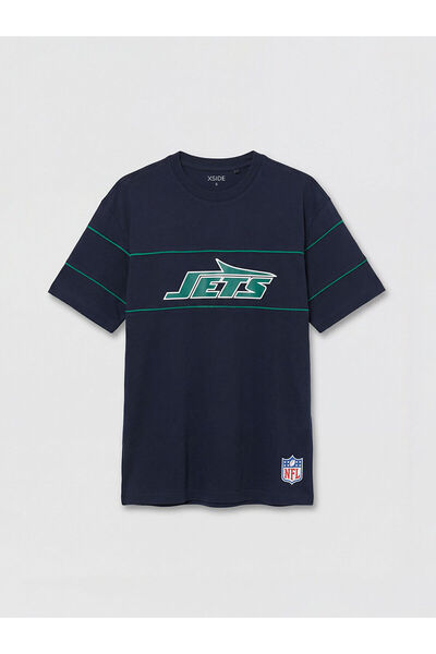 LC Waikiki Lacivert Bisiklet Yaka NFL Baskılı Erkek Tişört