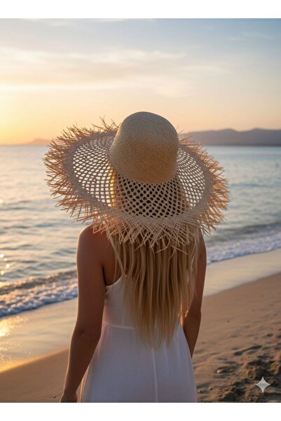 Trend Şapka 19033 Μπεζ ψάθινο καπέλο με κρόσσια