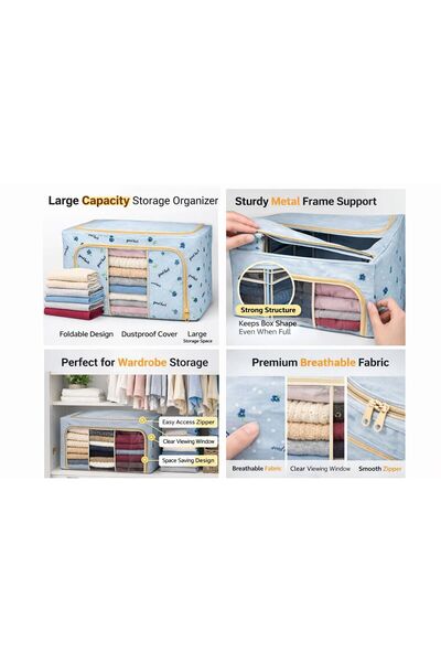 Generic Foldable Clothes Storage Box with Steel Frame – Organizer