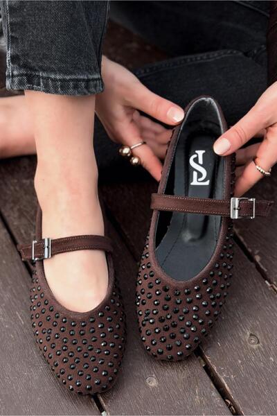 I Love Shoes Orion Women's Ballet Flats Light Brown Suede Stone Detailed