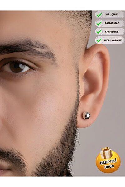 Piercing Market Steel & Silver Men's Steel Special Design Steel Ball Earrings...