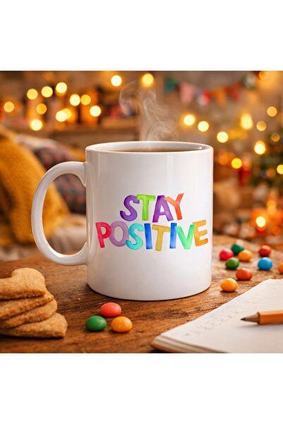 CT STONES Cană din porțelan Stay Positive cu imprimeu Model 158 – Cană de caf...