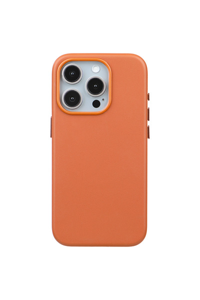 Casen iPhone 14 Pro Uyumlu Vegan Deri Gizli MagSafe Kılıf Turuncu Renk Premiu...