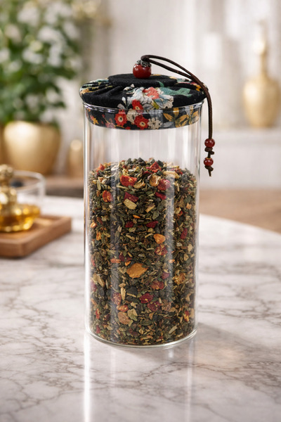 MAKRİ HOME 800 ml Borosilikat Cam Hava Geçirmez Siyah Kumaş Kaplama Bambu Kap...