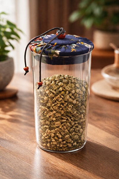 MAKRİ HOME 800 ml Borosilicate Glass Airtight Dark Blue Fabric Covered Jar wi...
