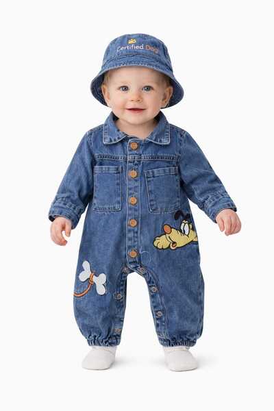 CROCODAYS Boy's Baby Jeans (Jeans) Embroidered Overalls with Hat