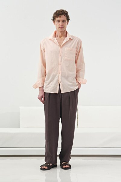 GIESTO Drapey Regular Fit Pink Voile Shirt