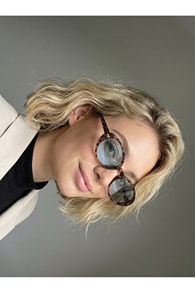 VEGA EYEWEAR Lille Oval Elips Leopar Desenli MAvi Camlı Trend Model Güneş Göz...