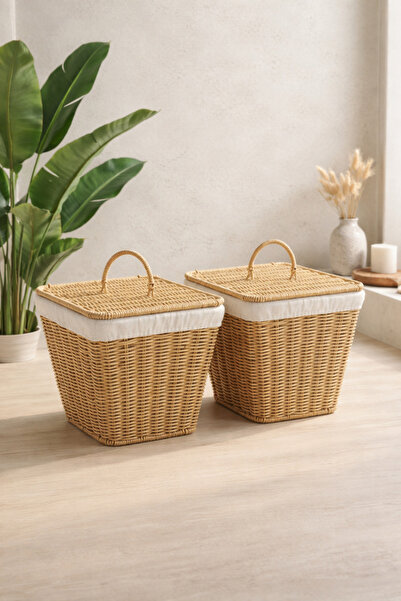 KaiHome 2'li Rattan Hasır Sebzelik Kare Saklama Sepeti – Mutfak Meyve Patates...