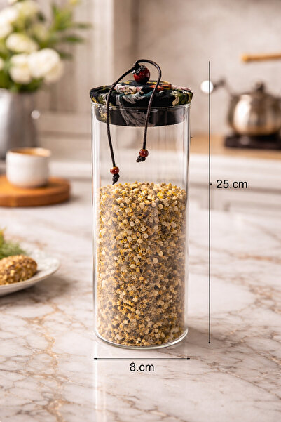 MAKRİ HOME 1000 ml Borosilicate Glass Airtight Jar with Black Fabric Cover an...