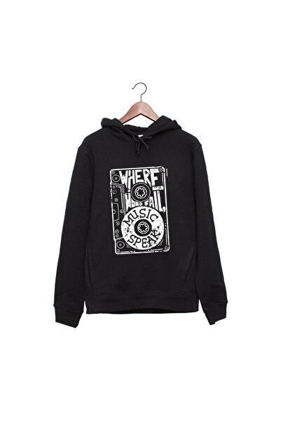 Kartier Hanorac negru unisex Where words fall music speaks