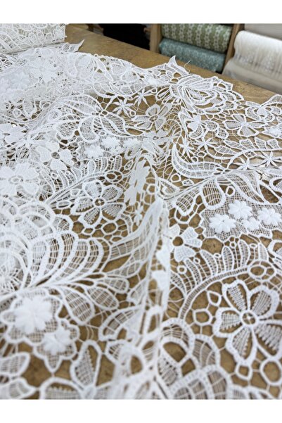 METERİAL White Floral Print Lace Fabric Width 135 cm – Evening Dress, Wedding...