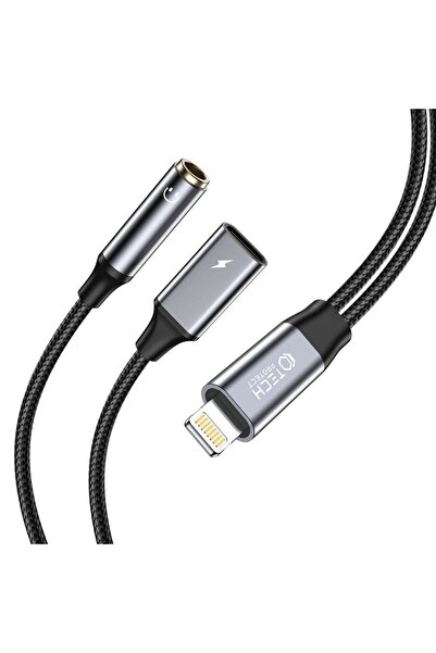 Tech-Protect Adaptor UltraBoost Lightning la Lightning + Jack de 3,5 mm, Negru